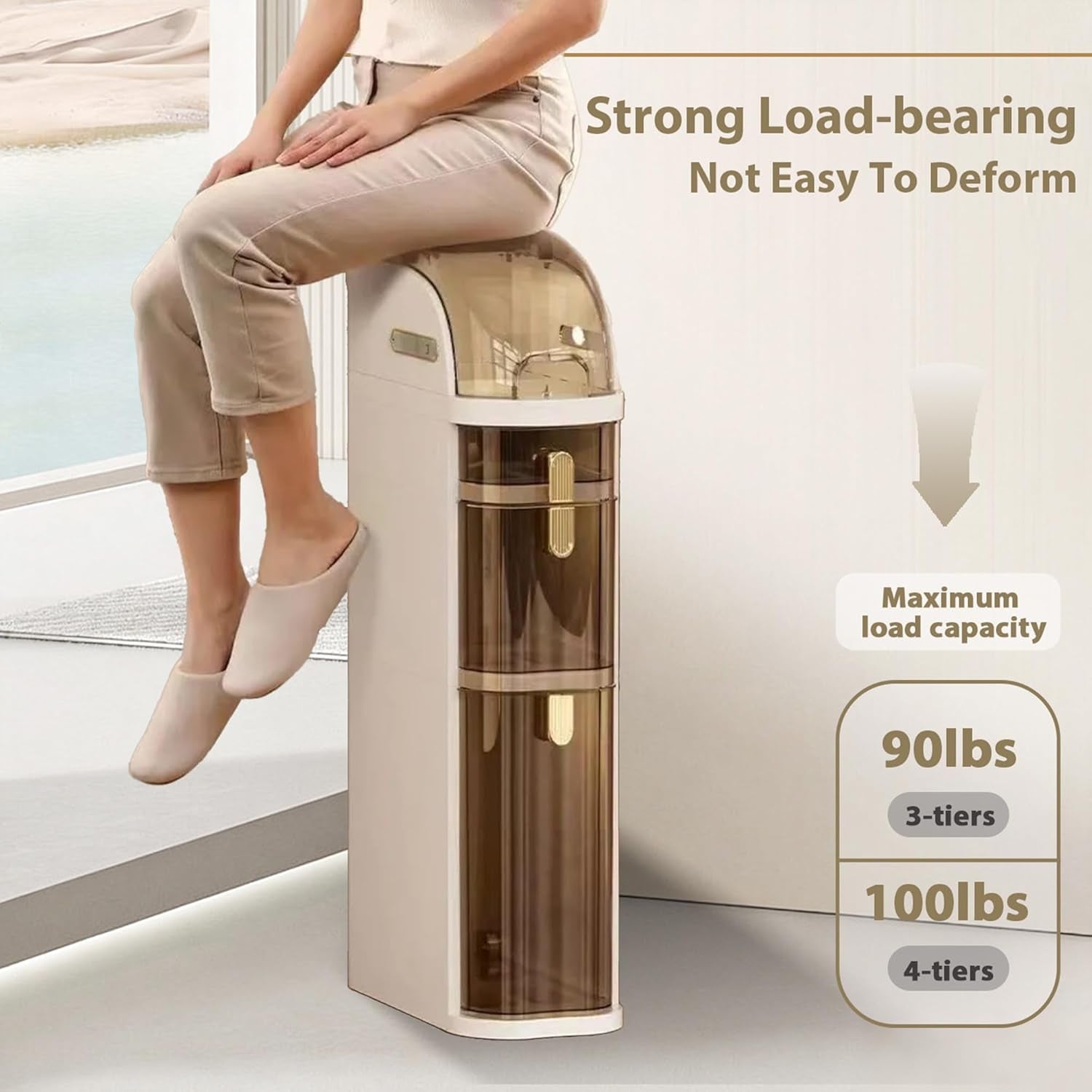 4-Tier Slim Bathroom Storage Cabinet, Narrow Rolling Storage Cart with Wheels, White Plastic Slim Organizer for Small Bathroom, Kitchen, Laundry Room, Corner