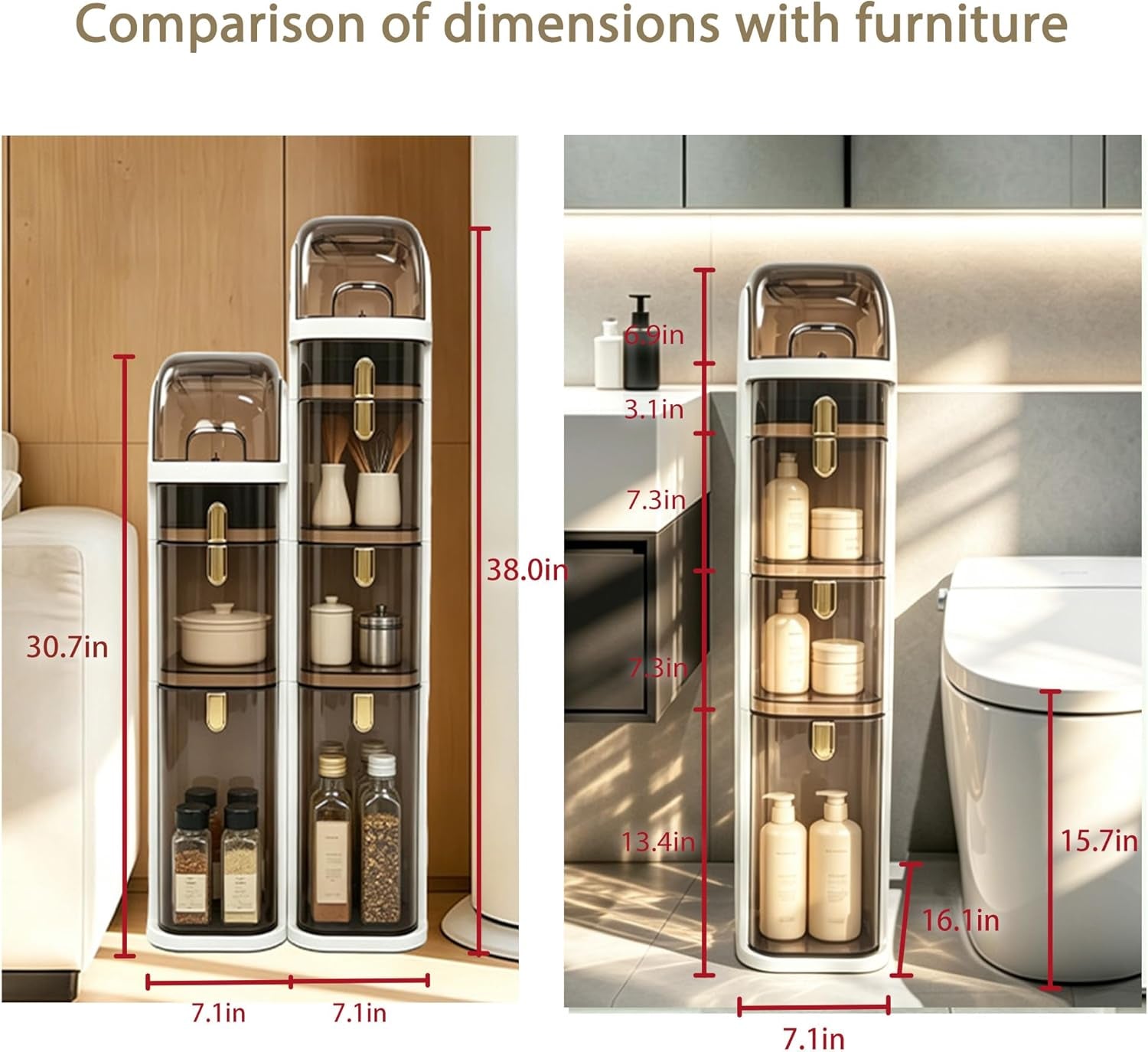 4-Tier Slim Bathroom Storage Cabinet, Narrow Rolling Storage Cart with Wheels, White Plastic Slim Organizer for Small Bathroom, Kitchen, Laundry Room, Corner