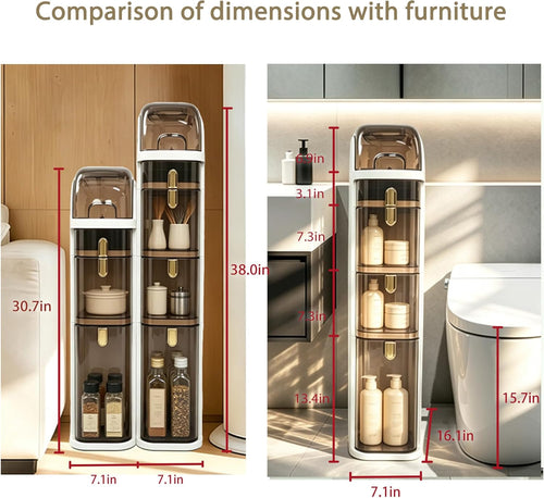 4-Tier Slim Bathroom Storage Cabinet, Narrow Rolling Storage Cart with Wheels, White Plastic Slim Organizer for Small Bathroom, Kitchen, Laundry Room, Corner