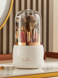 Dust-Proof Makeup Brush Organizer with Clear Dome Lid – Elegant Cosmetic Storage Box for Vanity & Bathroom